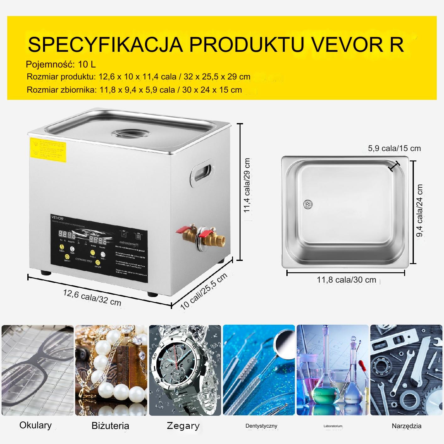 Myjka Ultradźwiękowa Przenośna 240 W 10L - obrazek 2