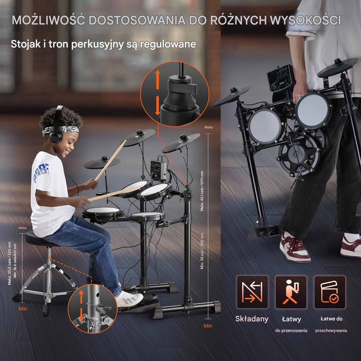 Perkusja elektroniczna 15 zestawów 150 dźwięków USB MIDI cicha dorośli - obrazek 7