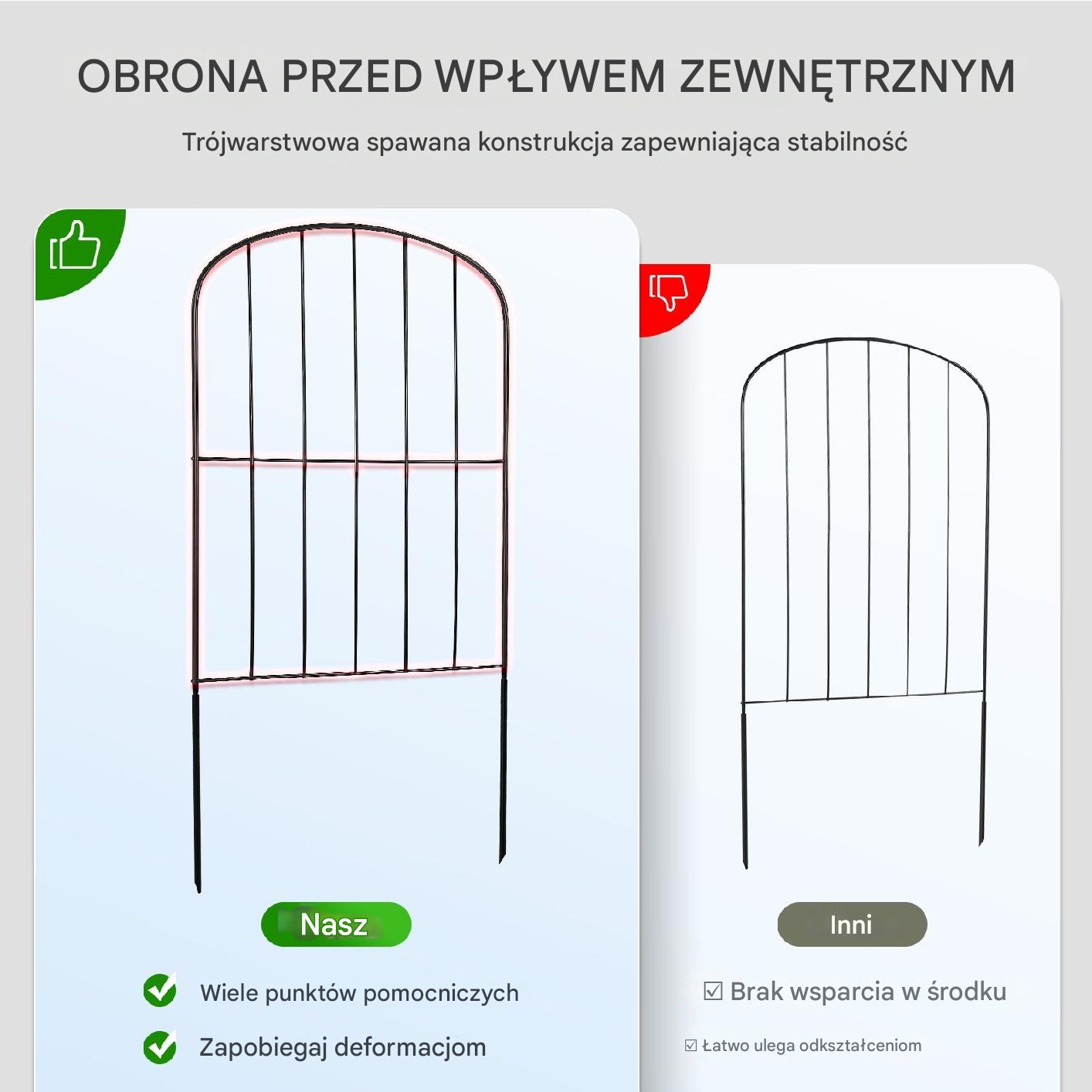 Płot ogrodowy barierka stal czarny 61 cm 33 cm zestaw 10 szt mocny premium - obrazek 6