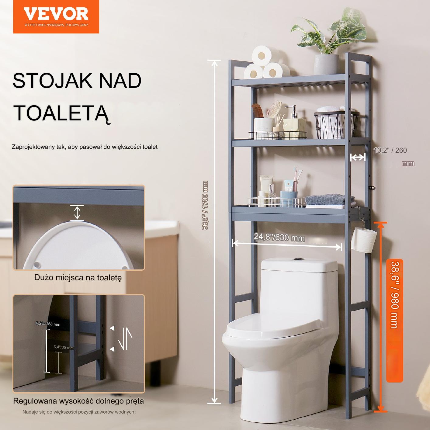 Szafka nad WC pralkę do łazienki półka regał 1,7 m Szara - obrazek 6