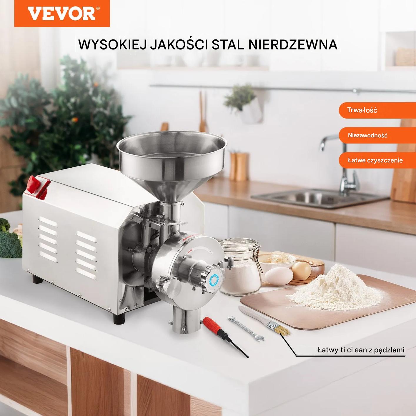 Młynek do zbóż 3000W 100kg/h stalowy przemysłowy do kukurydzy i przypraw - obrazek 3