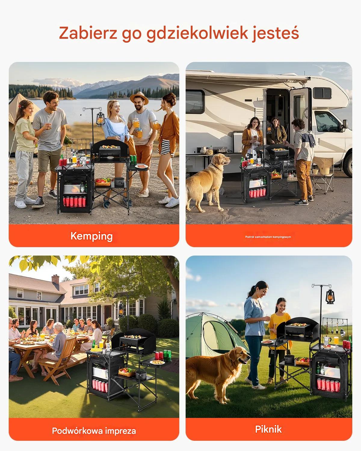 Stół kempingowy kuchenny składany aluminiowy z szafką do BBQ i campingu - obrazek 7
