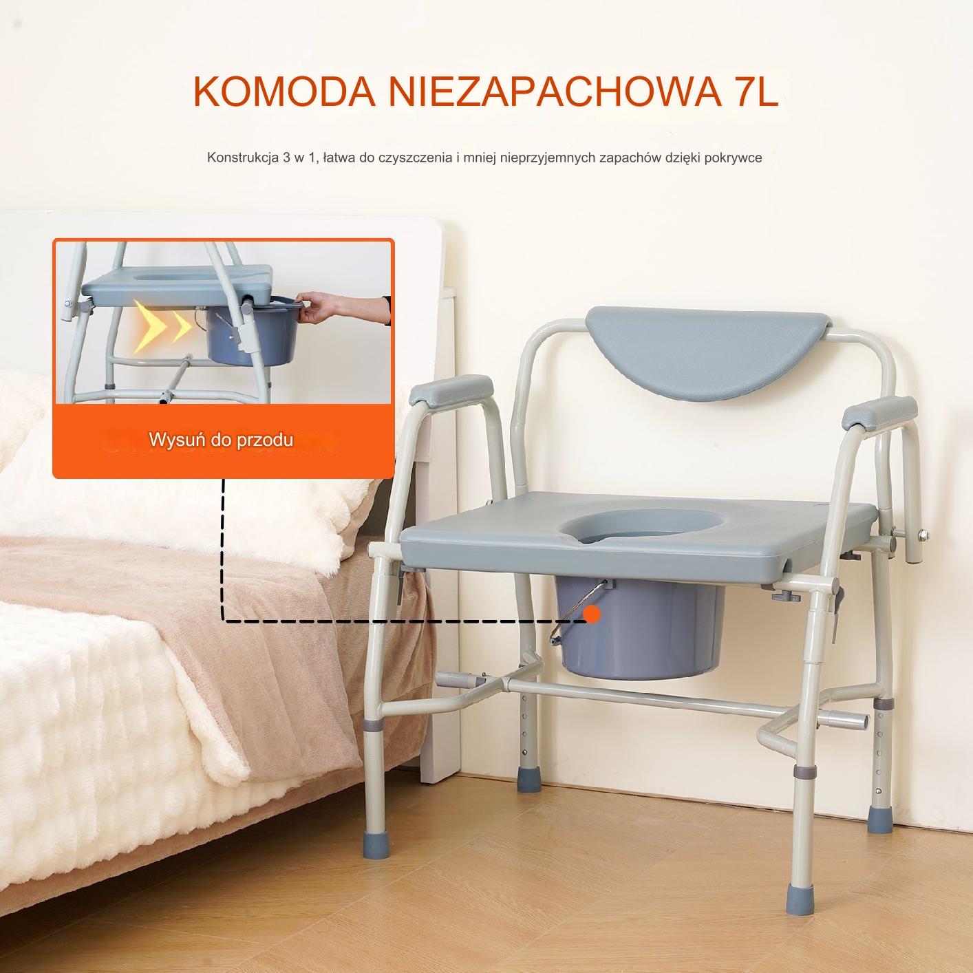 Krzesło toaletowe dla seniora przenośna toaleta wc sanitarne mocne - obrazek 5