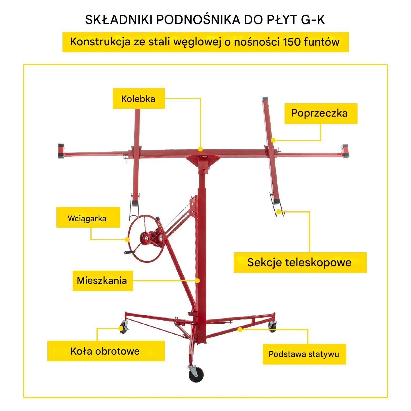 Podnośnik do Płyt Gipsowych 435 cm 68 kg - obrazek 6