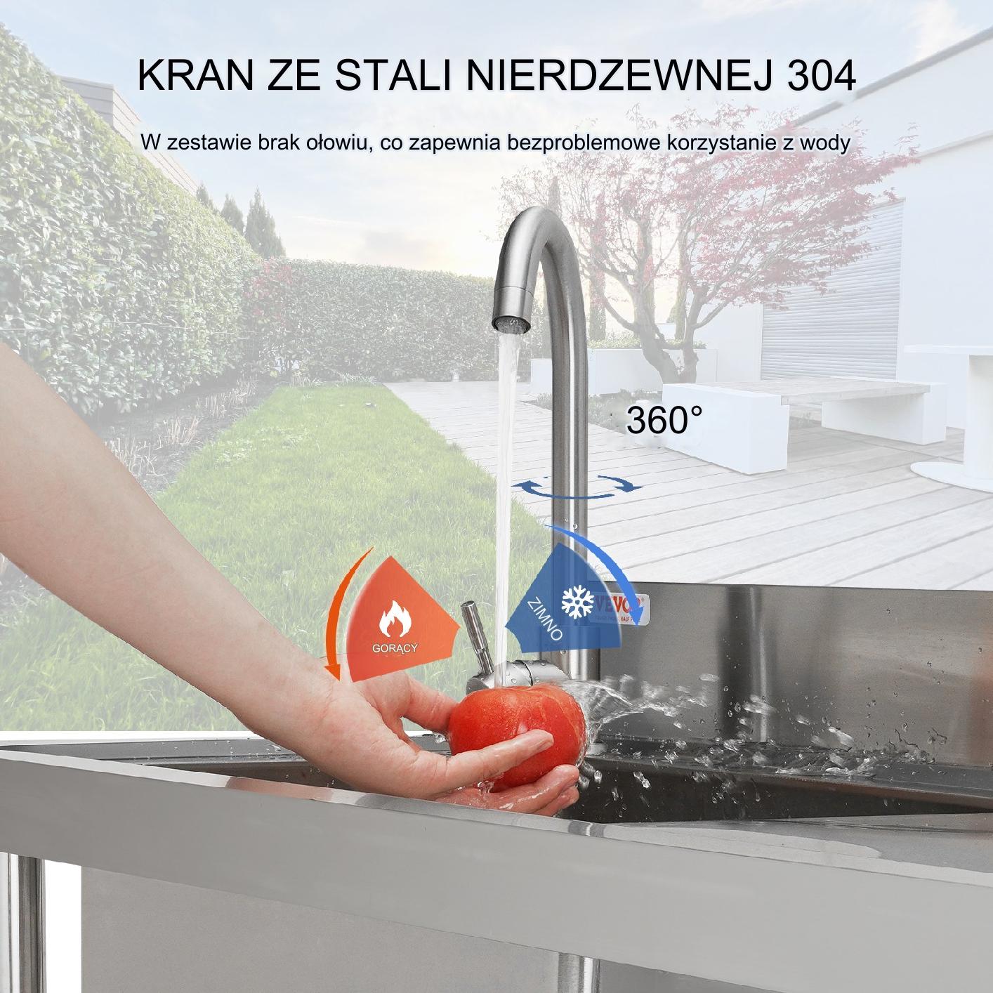 Zlewozmywak zlew stojący nierdzewny 120x50x95 cm blat roboczy gastronomia - obrazek 7