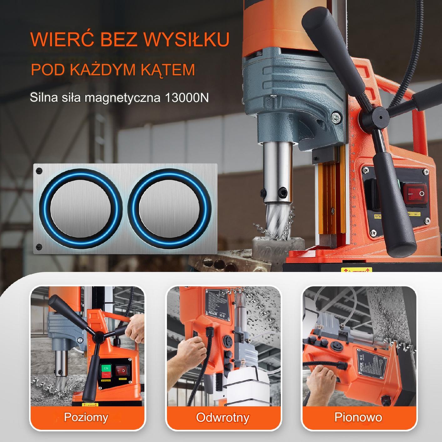 Wiertarka magnetyczna stołowa 1300W 40 mm koronki 13000 N 810 RPM lekka - obrazek 3