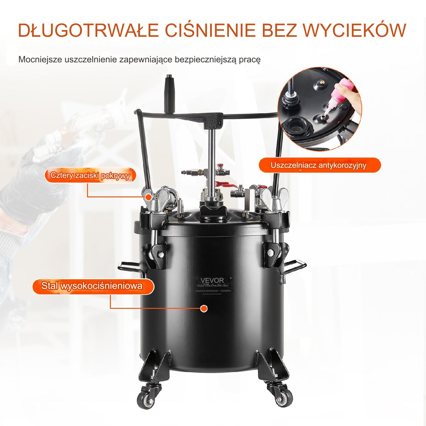 Zbiornik ciśnieniowy na farbę 20L 4,8 bar na kółkach - obrazek 8