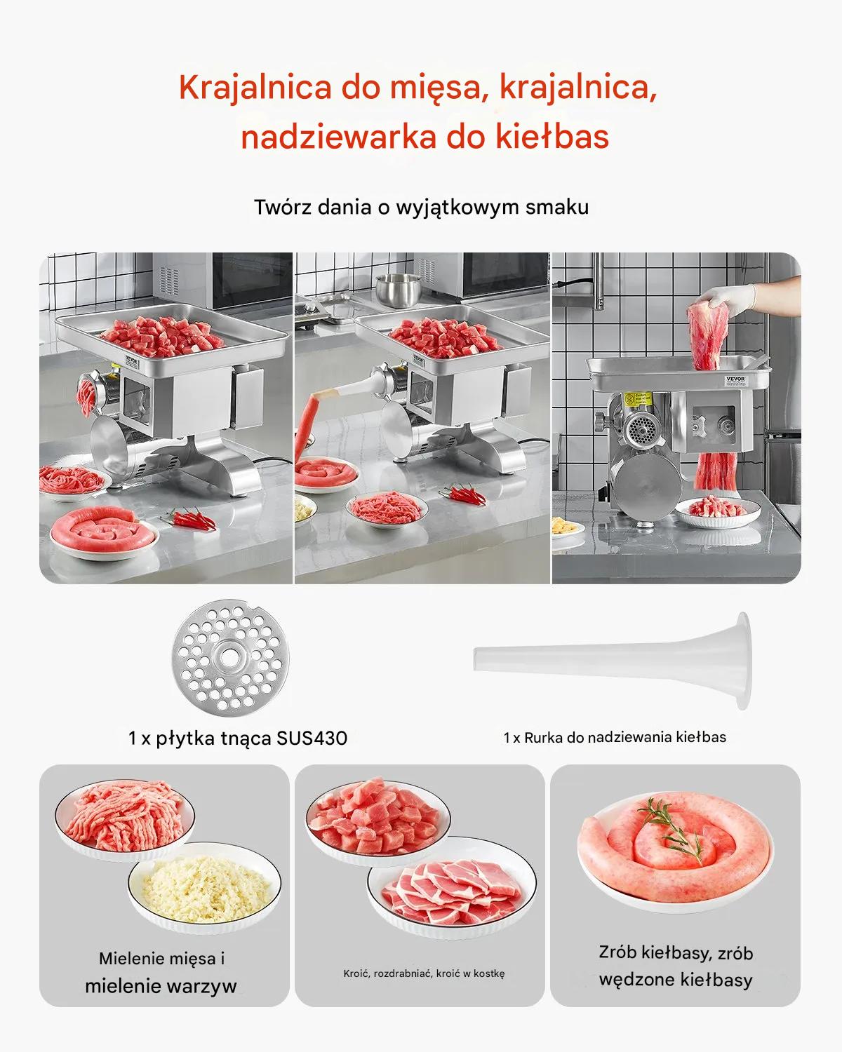 Maszynka do mięsa, kiełbasy elektryczna 5kg/min stal nierdzewna 5mm ostrza - obrazek 4