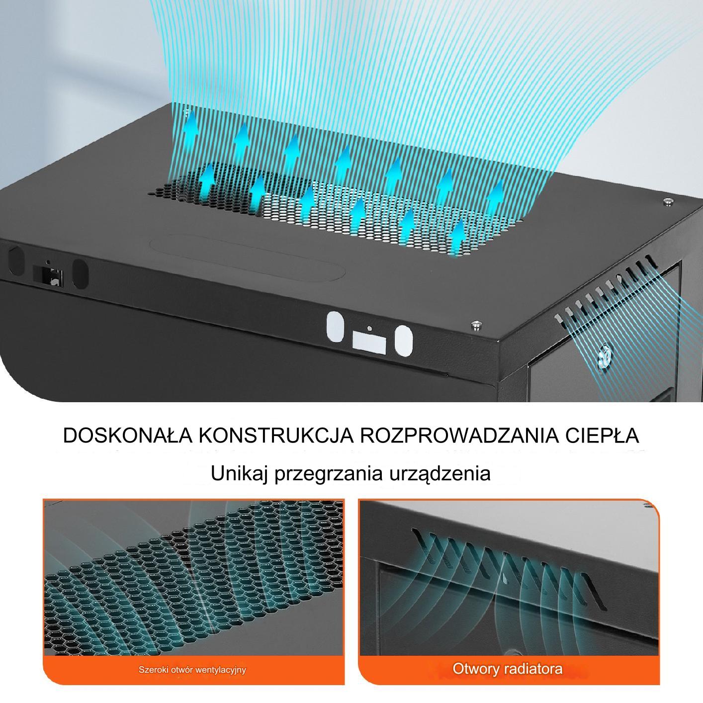 Szafa rack 12U ścienna 40cm głębokość 90kg drzwi na klucz IT serwer - obrazek 6