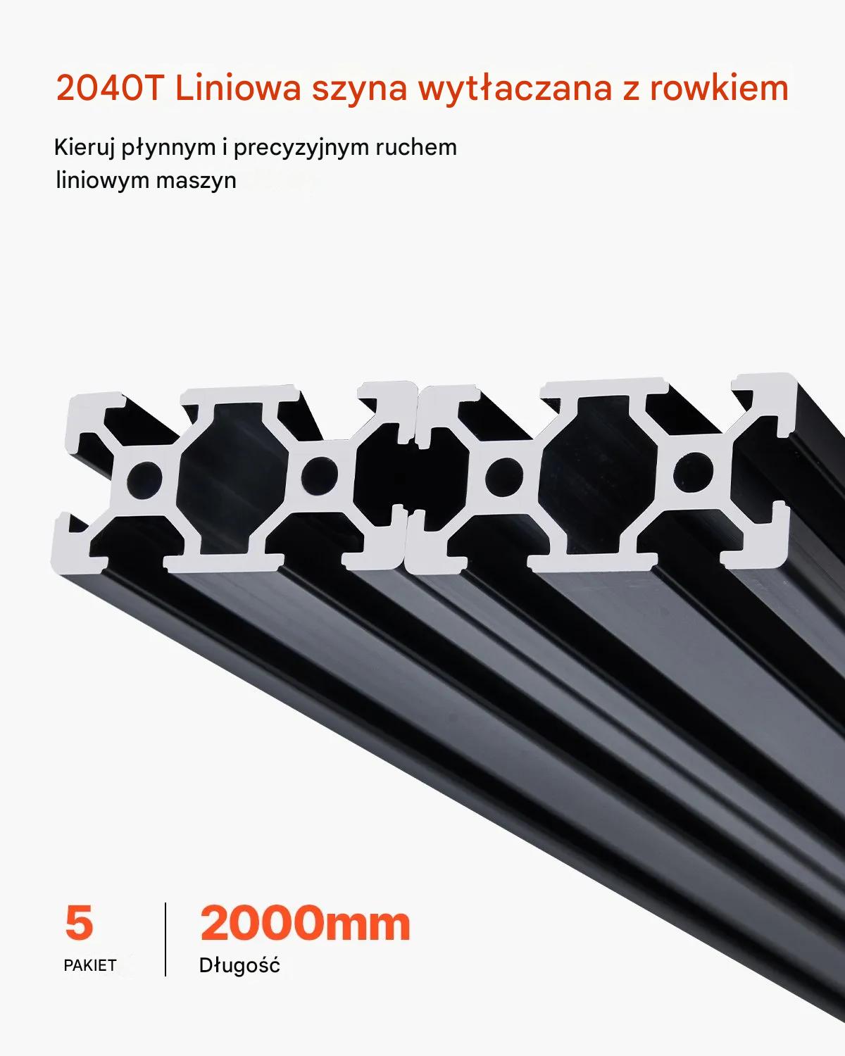 Profil aluminiowy T-slot 2040 2000mm 5 szt. czarny - do CNC, drukarki 3D - obrazek 4