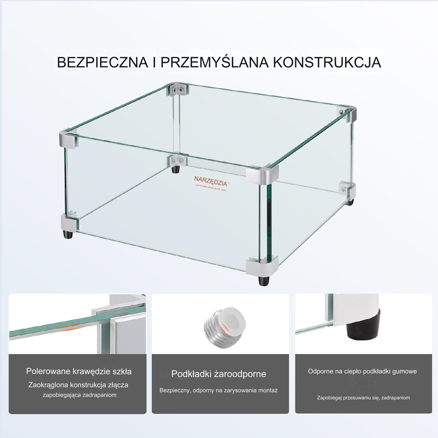 Szklana osłona do paleniska kwadratowego szkło hartowane 49 cm - obrazek 7