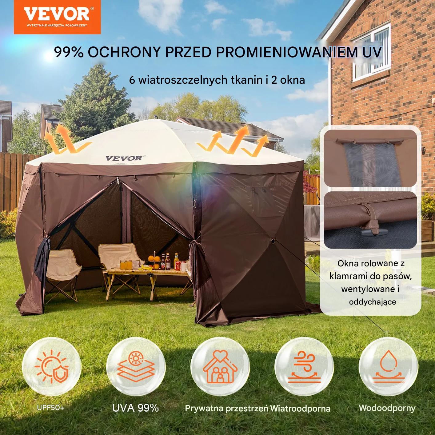 Namiot ogrodowy pop-up 3,51x3,51m 6-ścienny z moskitierą i osłonami - obrazek 7