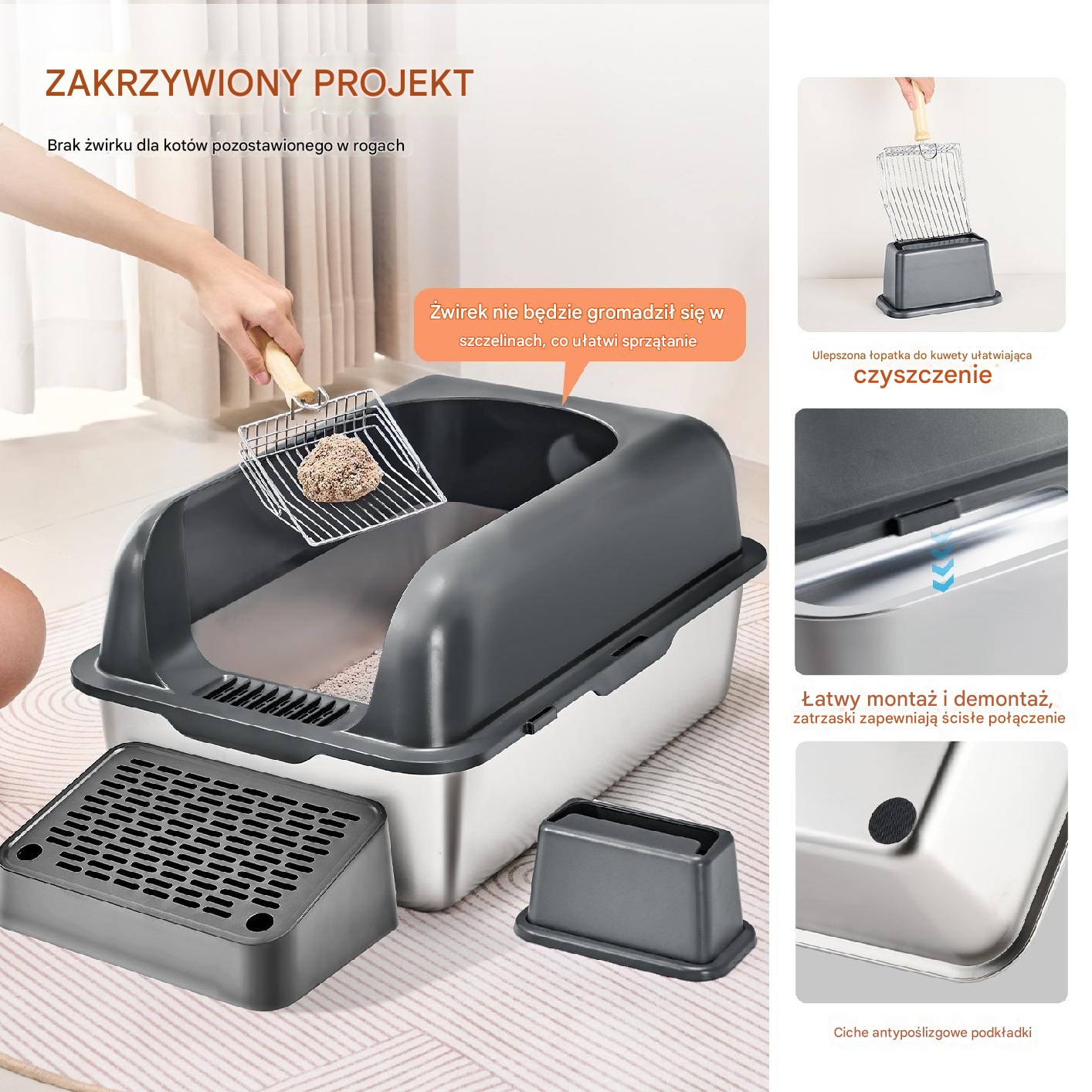 Kuweta dla kota ze stali nierdzewnej 60x40cm duża wysokie brzegi 152mm 60L - obrazek 3