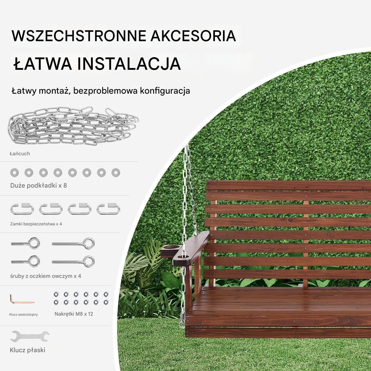 Drewniana huśtawka ogrodowa wisząca na taras werandę 170 cm - obrazek 5