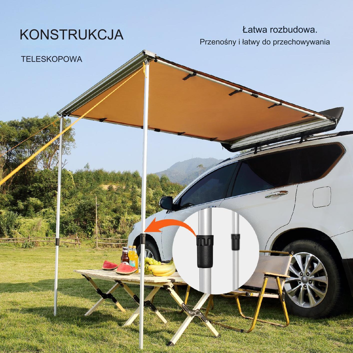 Markiza samochodowa zadaszenie kemping 1,4 m 2 m mocna UV wodoodporna BHP - obrazek 4