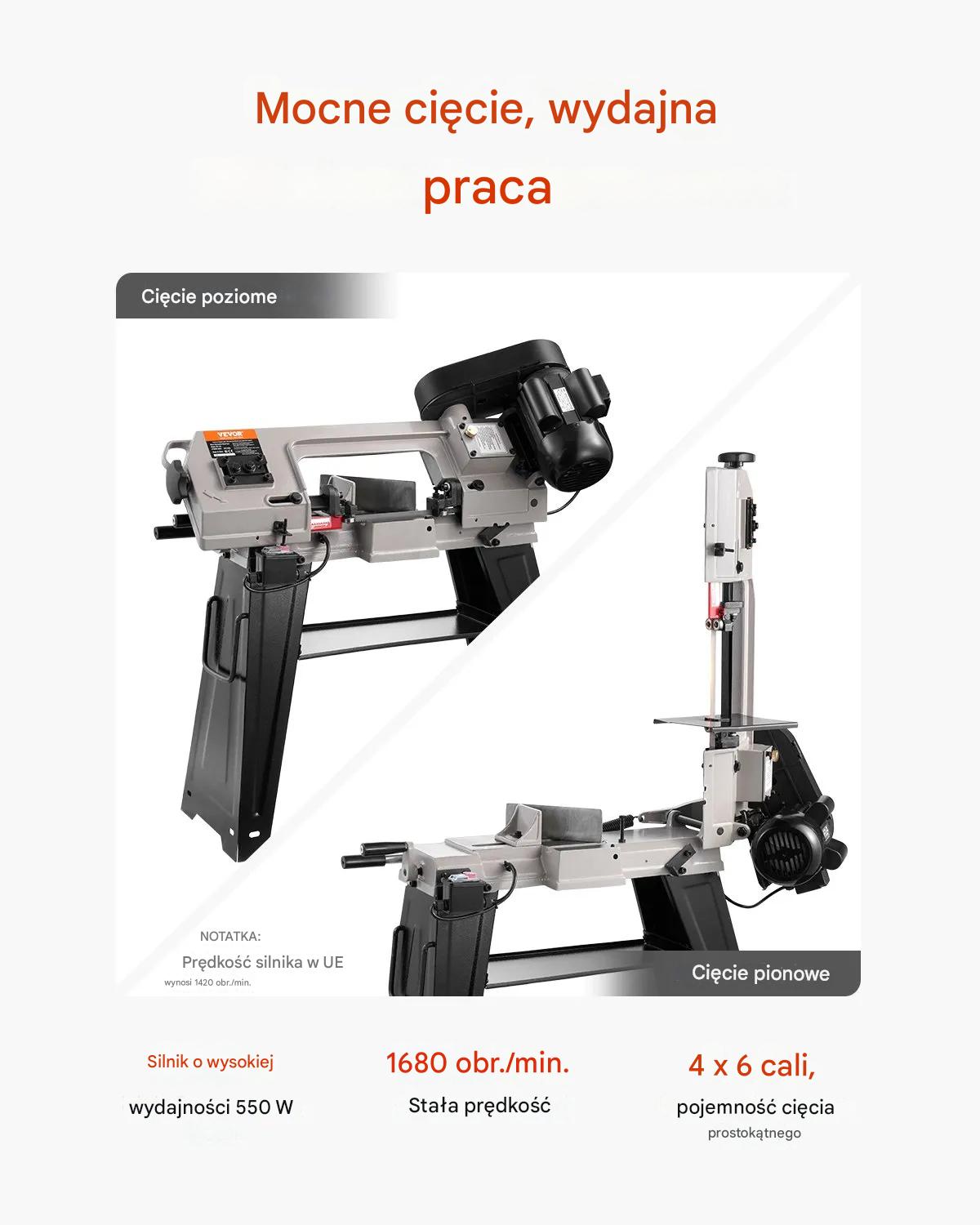 Piła taśmowa do metalu 135x86cm 550W kąt 0–45° regulacja prędkości warsztat - obrazek 3