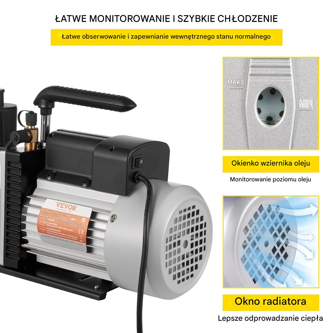 Pompa próżniowa dwustopniowa 483 L/min, wirnikowa, 15 mikronów, 559W - obrazek 4
