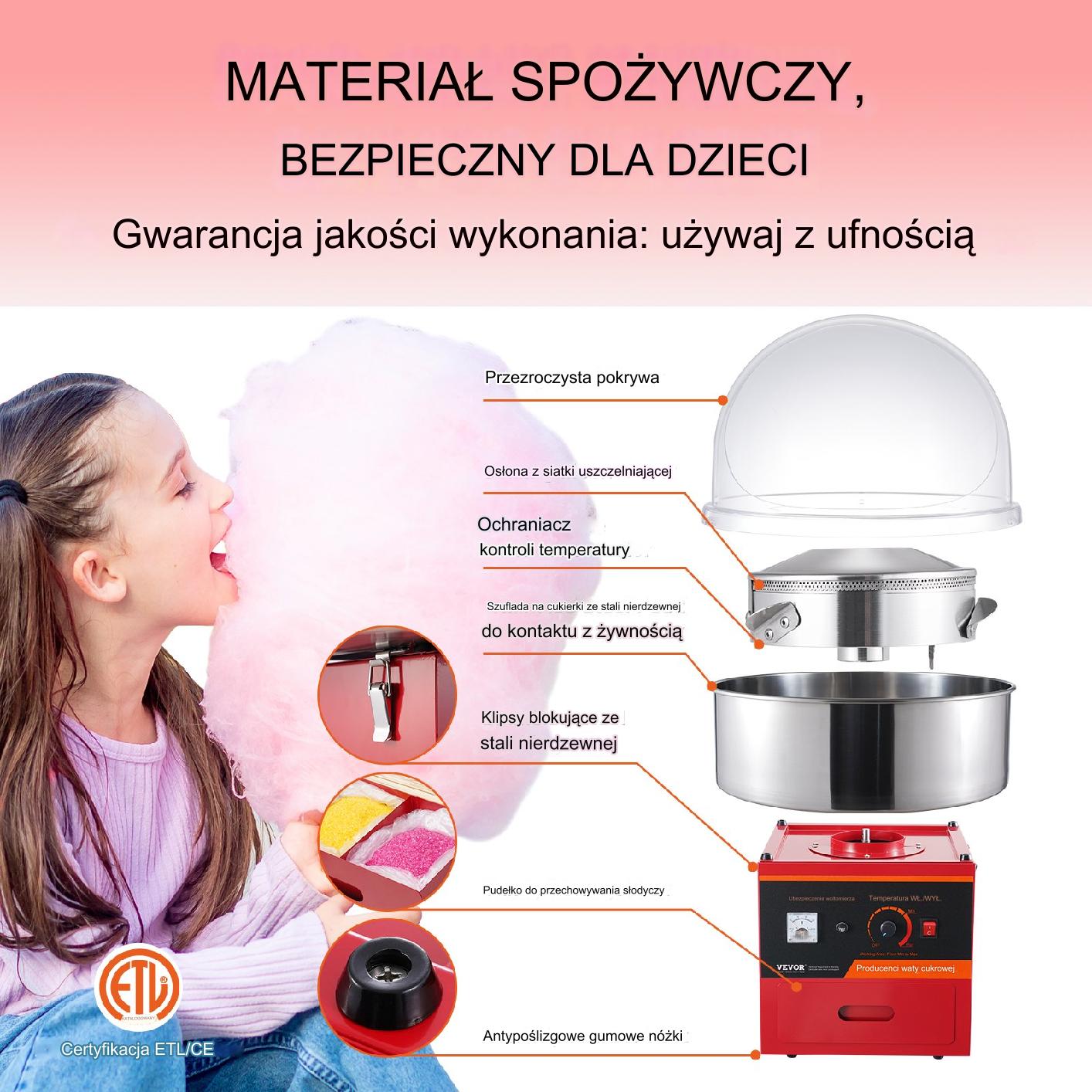 Elektryczna Maszyna do Waty Cukrowej Czerwona - obrazek 3