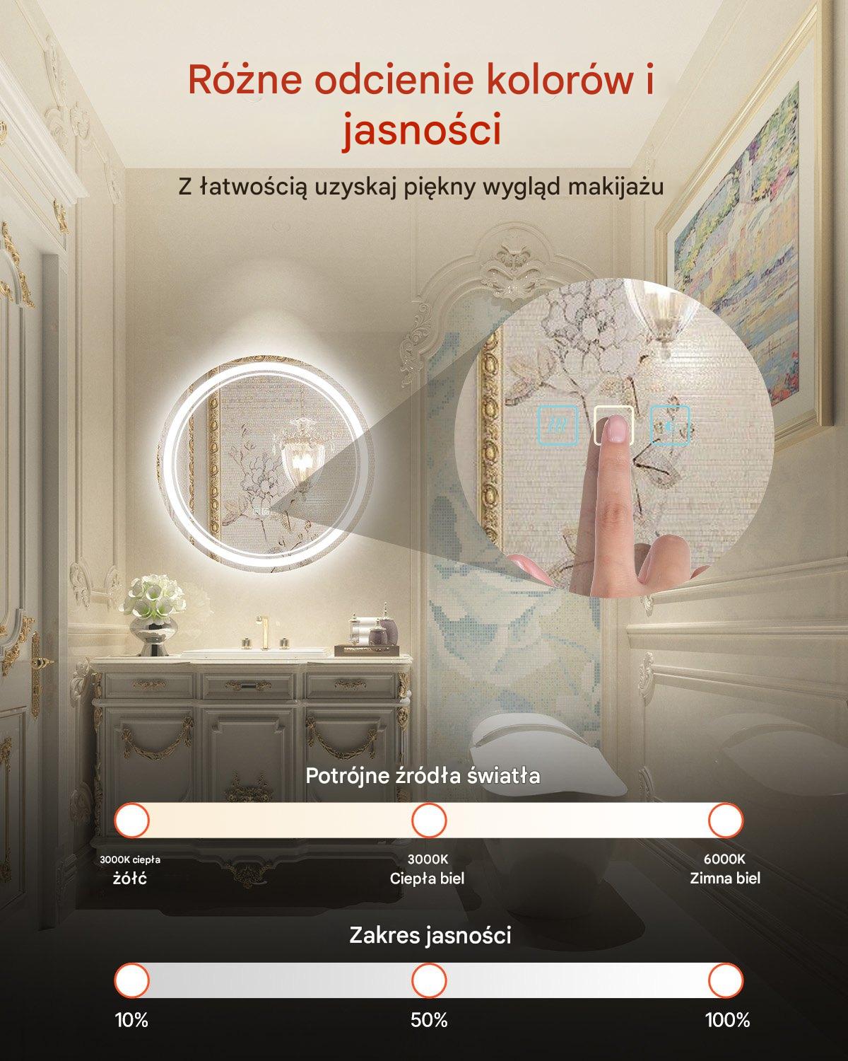 Okrągłe Lustro LED do Łazienki 60 cm z Podświetleniem i Funkcją Anti-Fog - obrazek 7