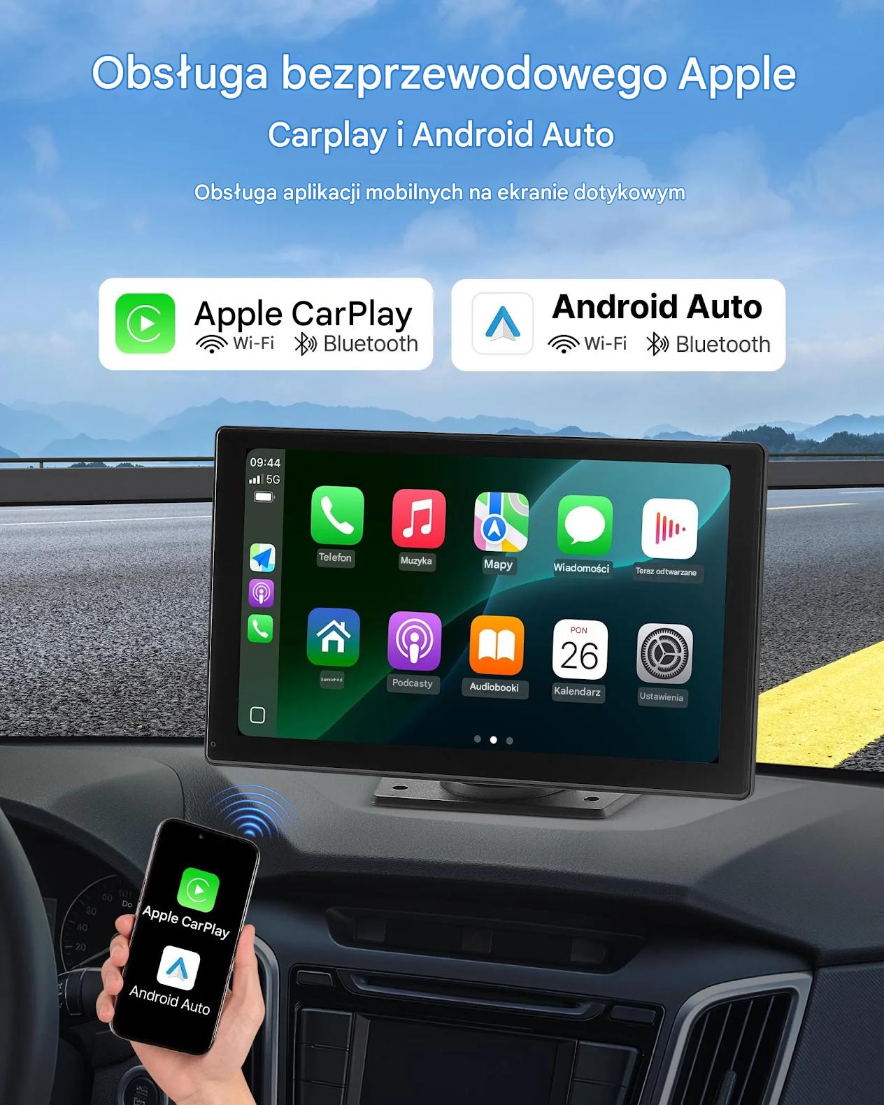 Ekran CarPlay/Android Auto 9″ dotykowy BT GPS z kamerą cofania do auta - obrazek 3