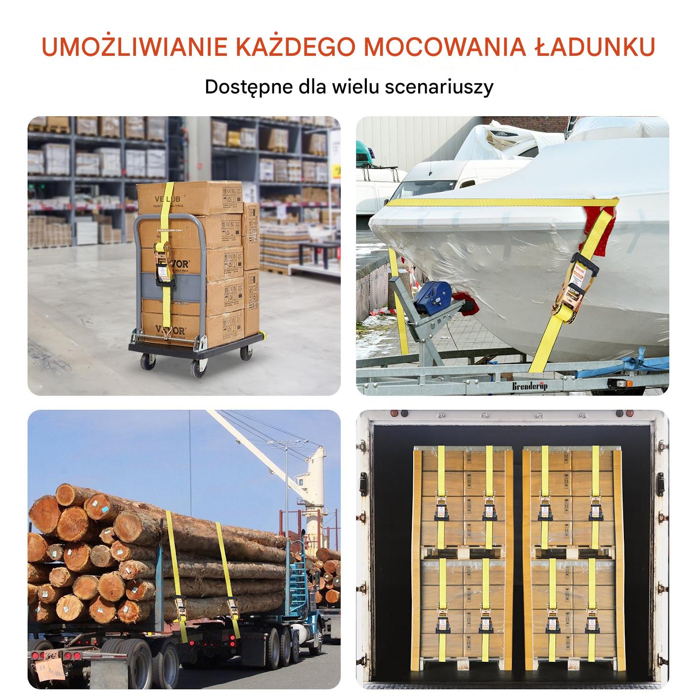 Pasy transportowe mocujące z napinaczem zestaw 4 szt. 8m 4.5T - obrazek 6