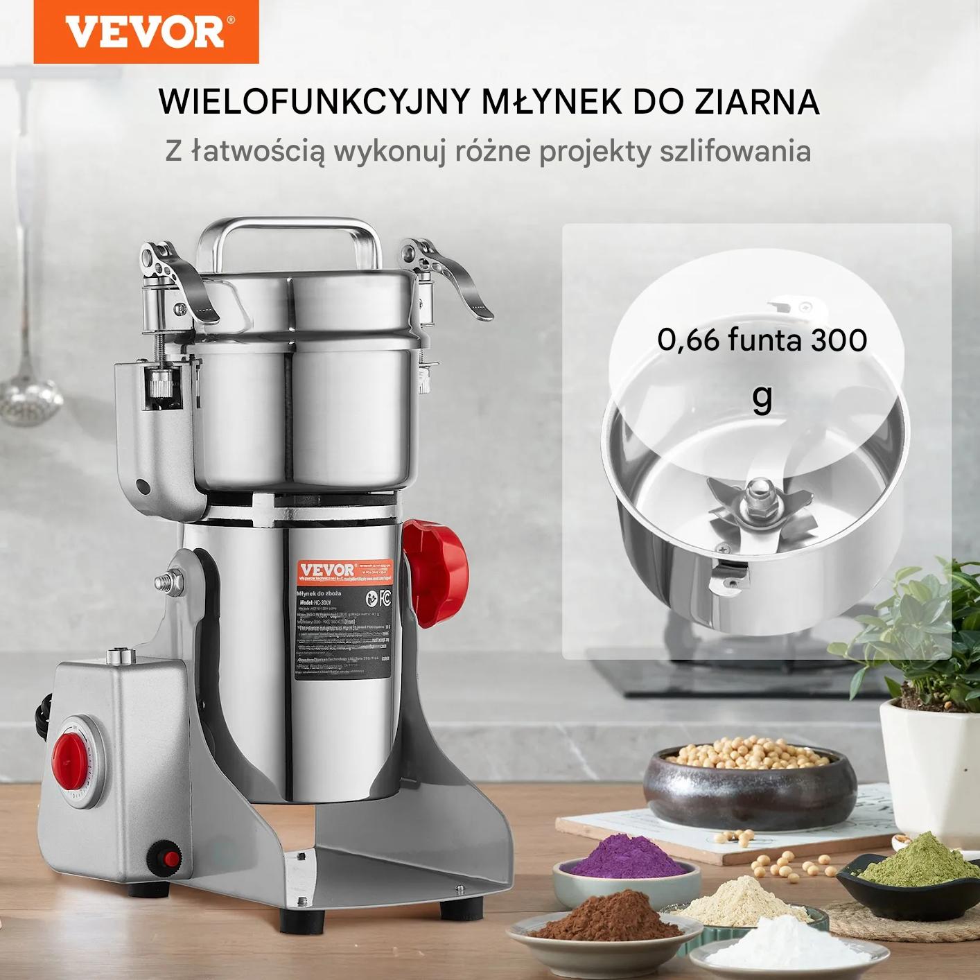 Młynek zbożowy elektryczny 1500W stal nierdzewna szybki przyprawy mąka - obrazek 5