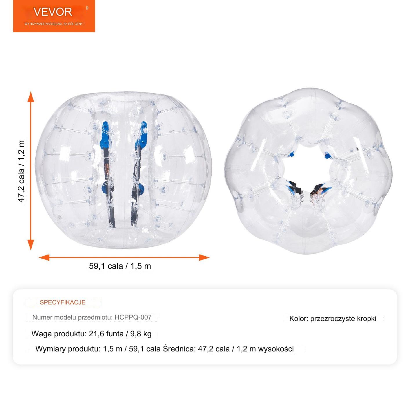 Kula bumper ball zorbing bąbelkowa ogrodowa 1.5 m przeźroczysta premium - obrazek 2