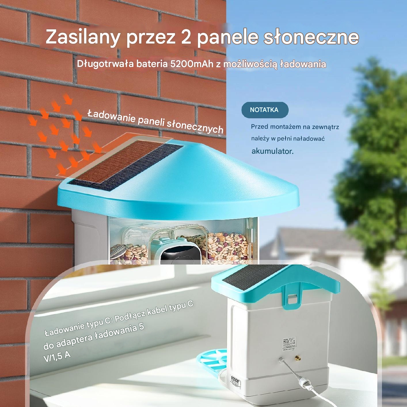 Karmnik z kamerą 2K AI solarny automatyczne nagrywanie ptaków wifi - obrazek 3