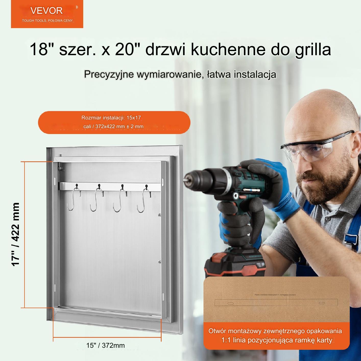 Drzwi do grilla 46x51cm nierdzewne pojedyncze z haczykiem ogród taras - obrazek 7