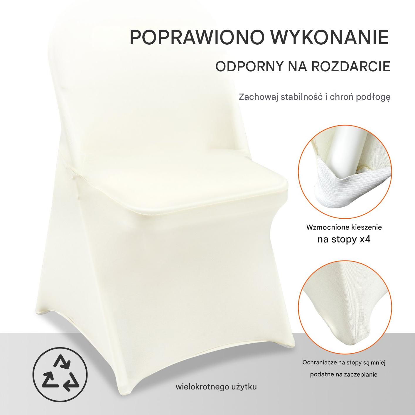 Pokrowiec na krzesło bankietowe ślubne 50 szt. kość słoniowa beżowe - obrazek 5