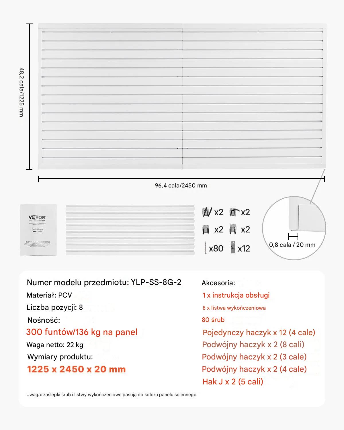 Panel ścienny PVC 240x122,5 cm z akcesoriami biały do garażu i ekspozycji - obrazek 2