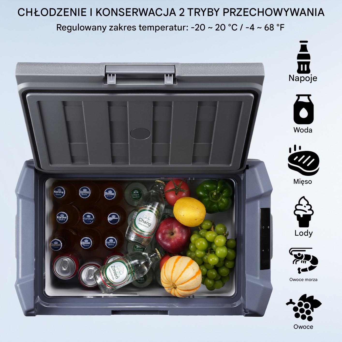 Lodówka turystyczna samochodowa przenośna z zamrażalką kompresorowa 37L 60W - obrazek 6
