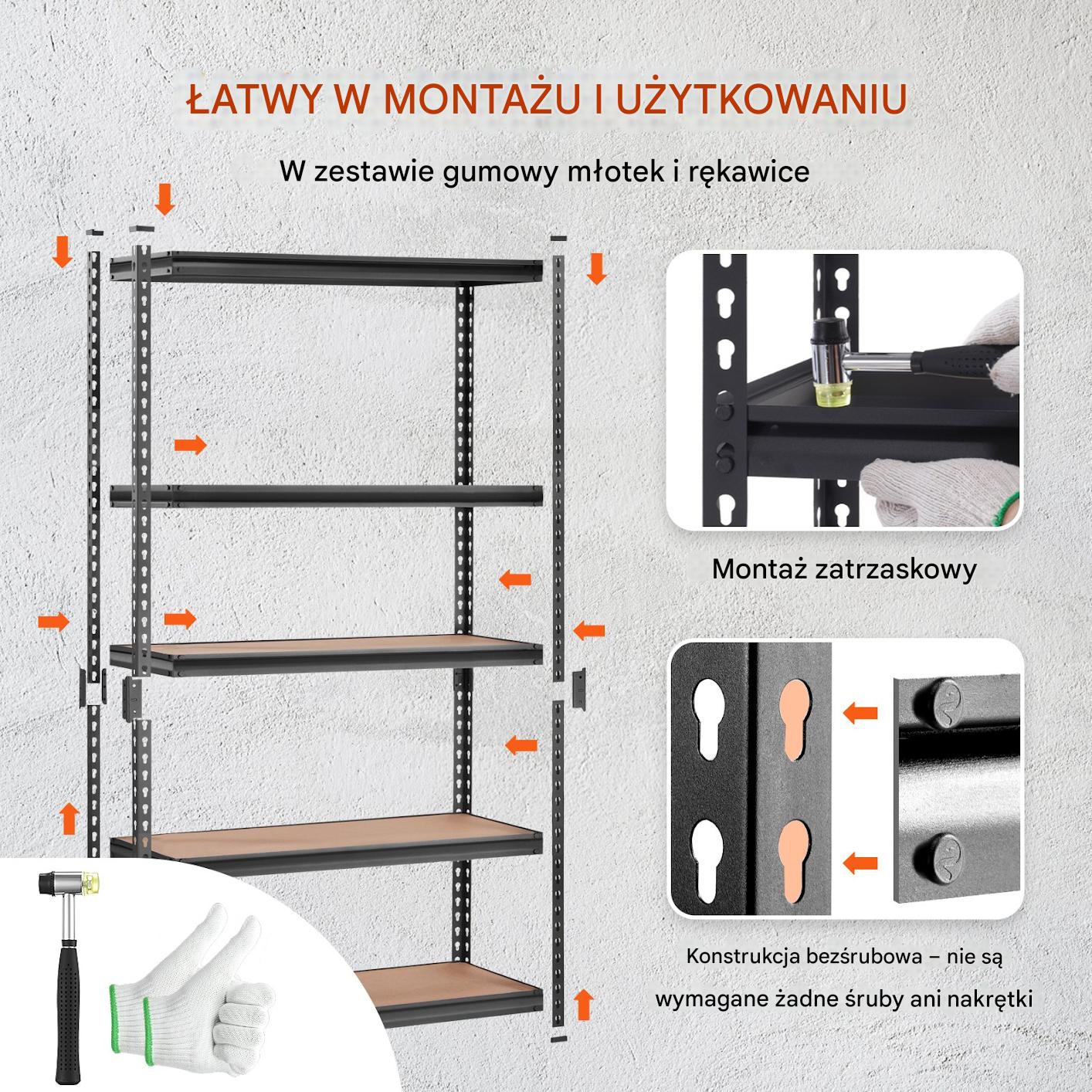 Regał Warsztatowy Magazynowy 5-Półkowy Stalowy Regulacja Półek 907 kg - obrazek 7