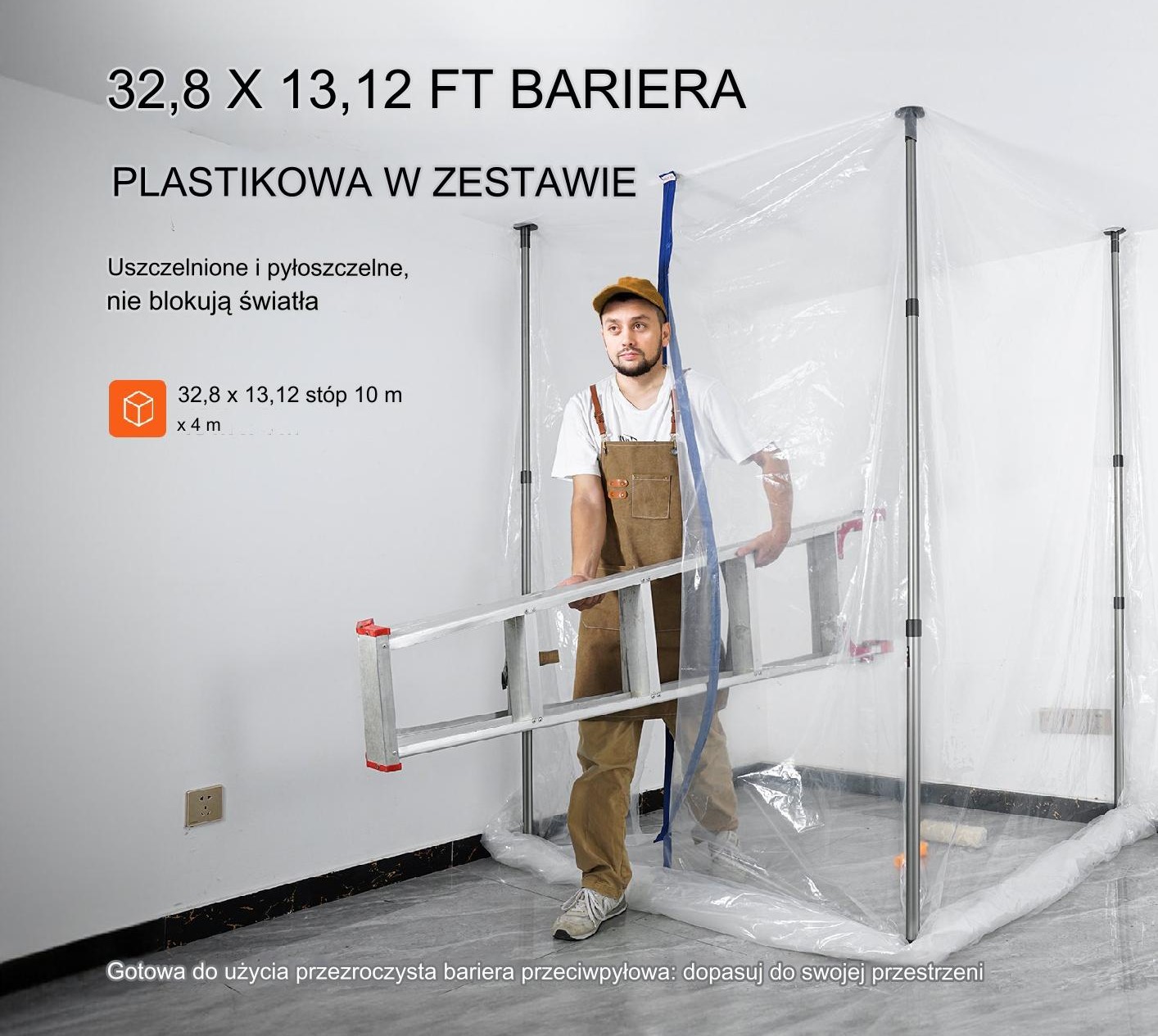 Bariera przeciwpylna 4 słupki teleskopowe, wys. do 3,65m, folia 10x4m - obrazek 3