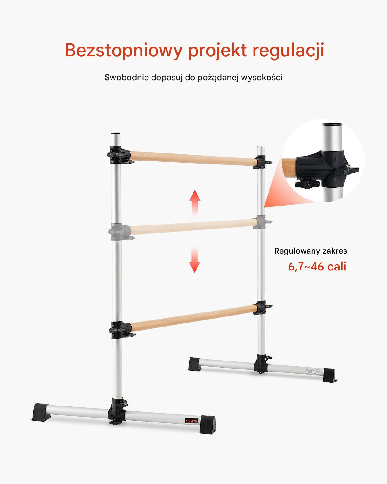Drążek baletowy podwójny wolnostojący regulowany stabilny do tańca fitness - obrazek 5