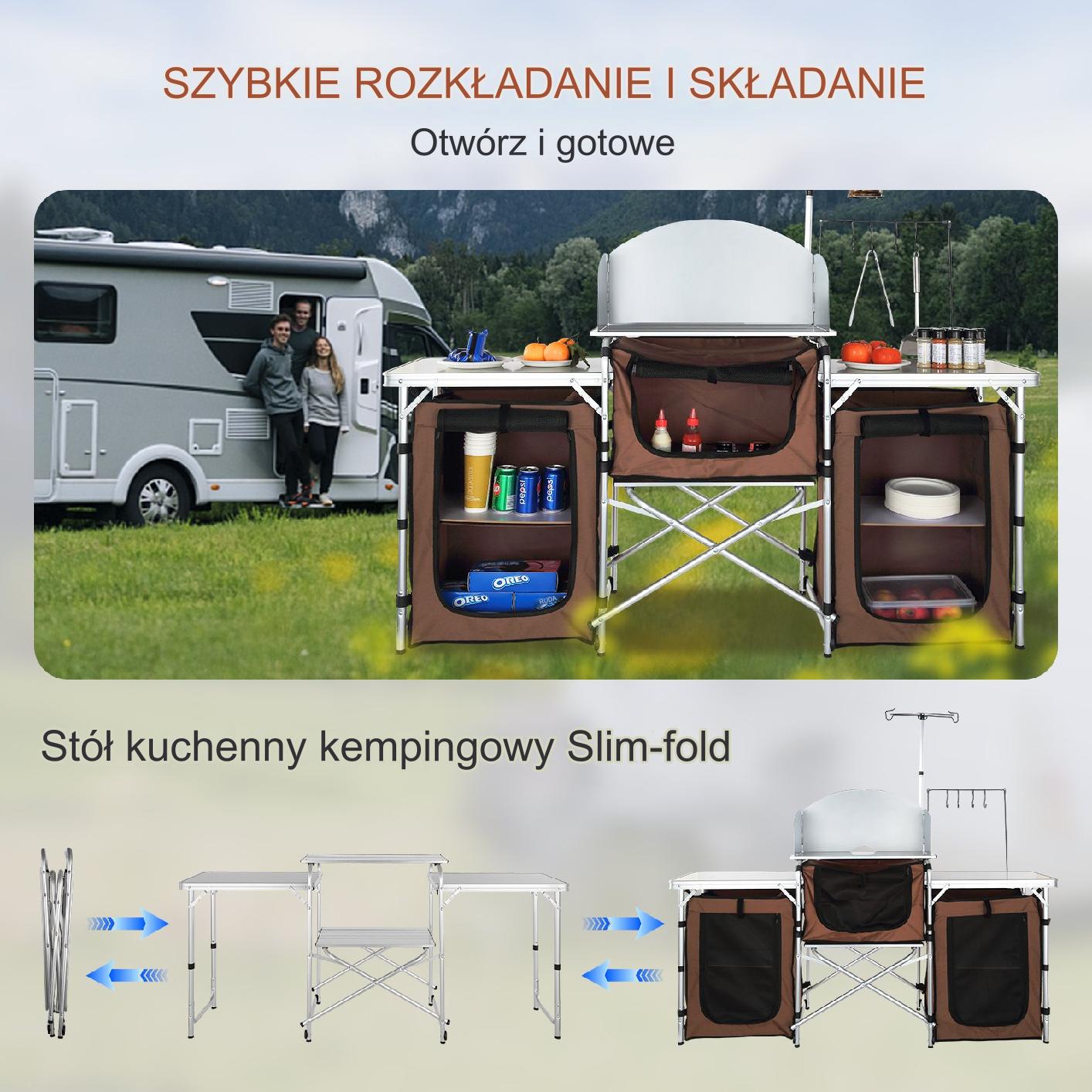 Stolik campingowy składany z półkami i osłoną – grill, biwak, RV - obrazek 6