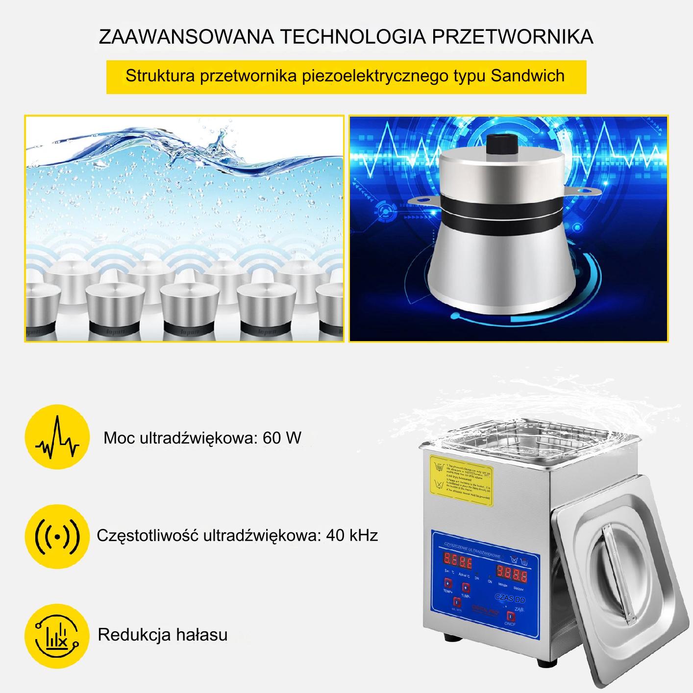 Myjka Ultradźwiękowa Przenośna Sterylizator + Timer 2L 60W - obrazek 5