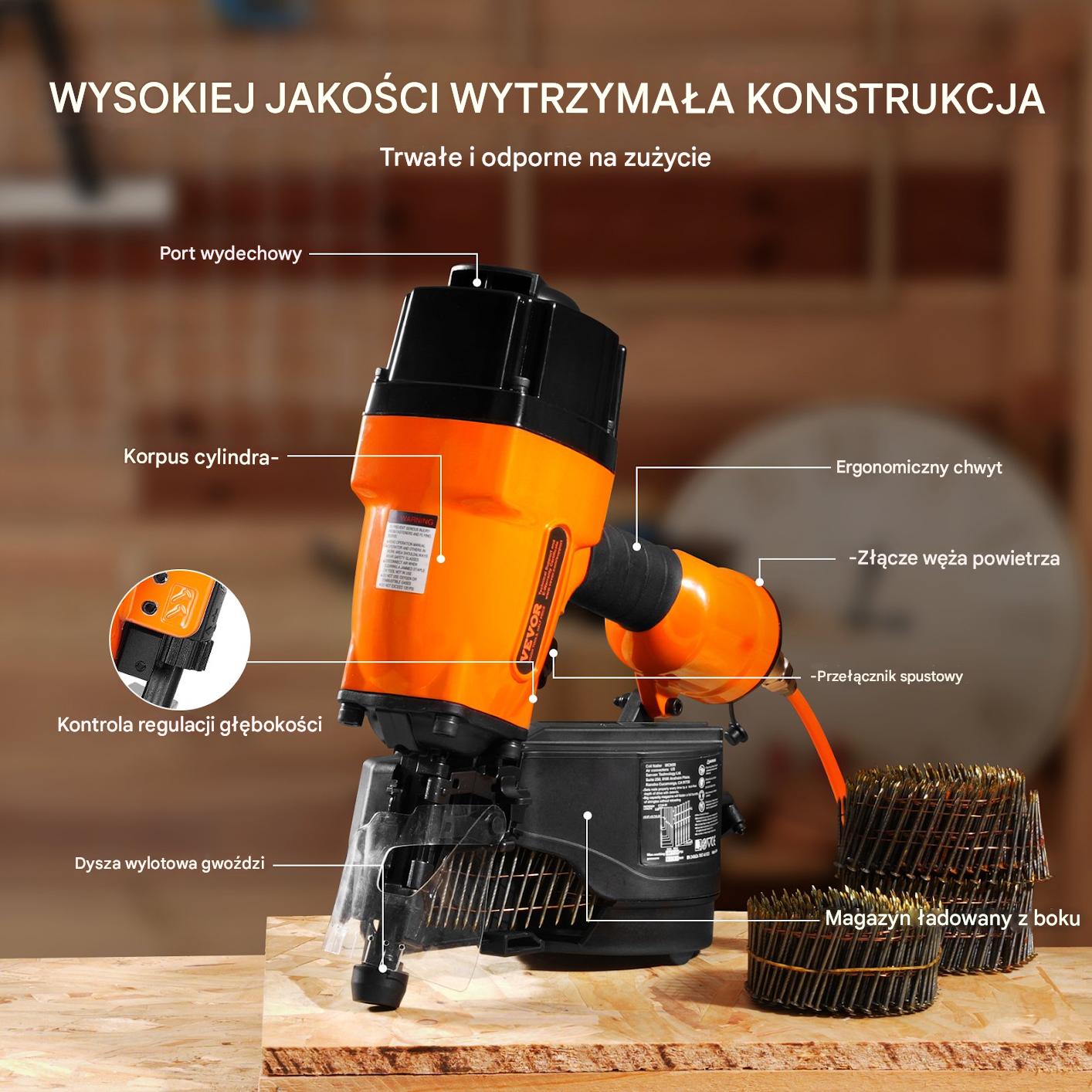 Gwoździarka pneumatyczna bębnowa 45–89 mm 15° do konstrukcji - obrazek 6