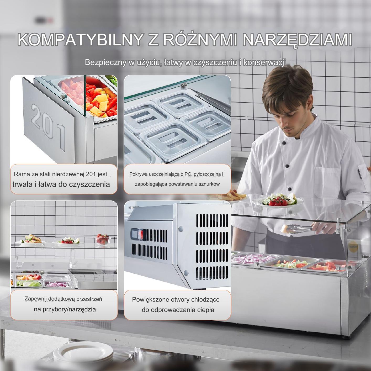 Lada chłodnicza do sałatek 130cm 7 pojemników szklana witryna 150W - obrazek 6
