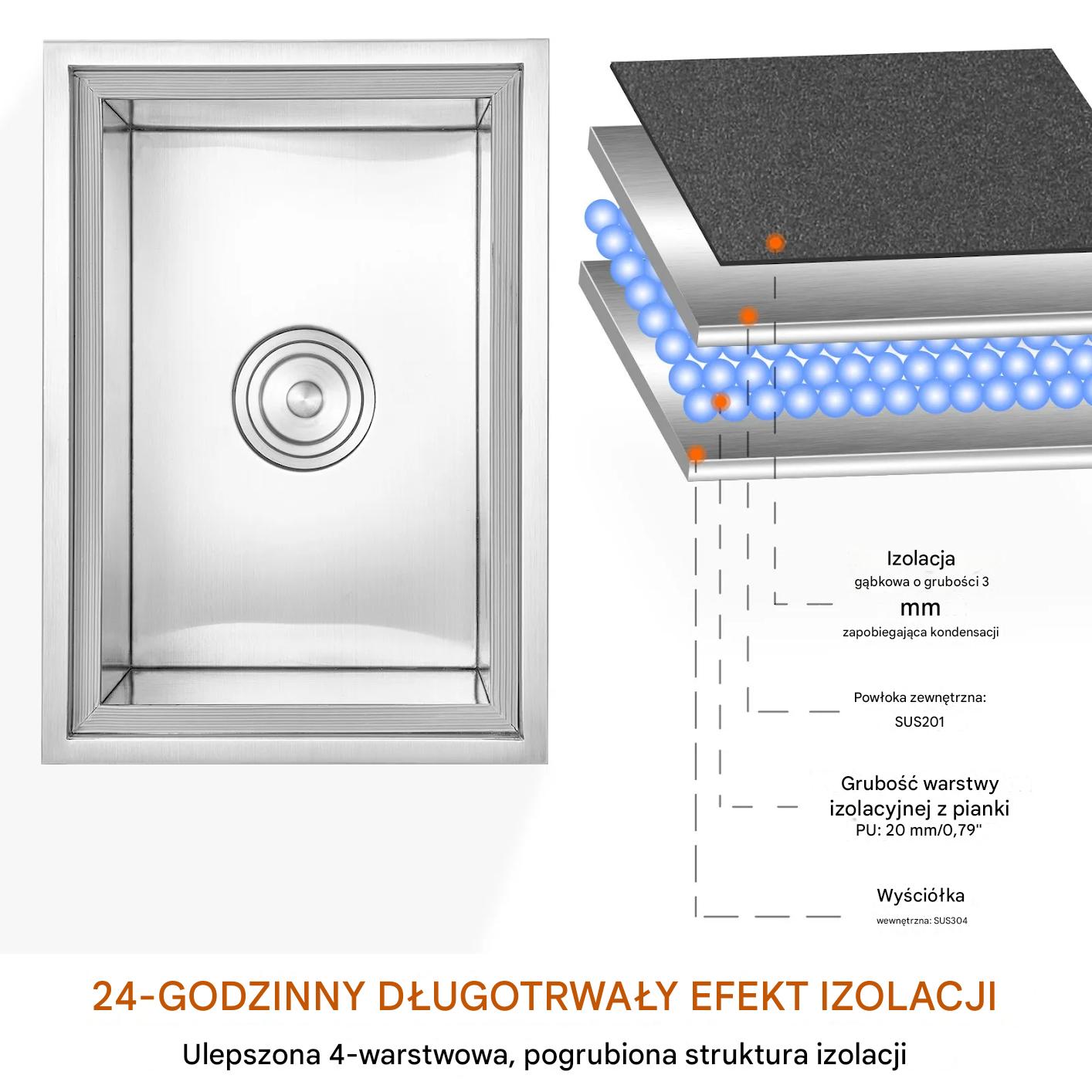 Skrzynia na lód 35x50x30cm nierdzewna – lodówka z pokrywą bar gastronomia - obrazek 4