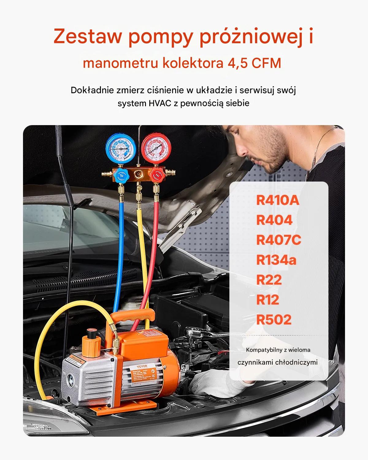 Pompa próżniowa klimatyzacji 4.5 CFM zestaw manometrów HVAC serwis AC - obrazek 3