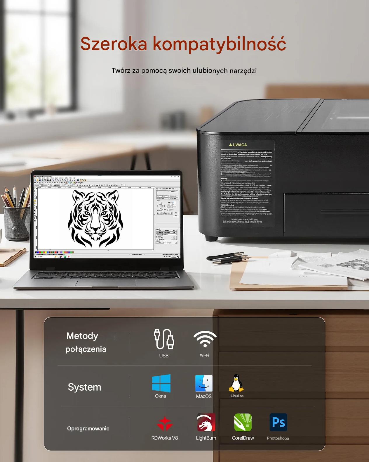 Laser CO2 grawerka ploter 500x300 55W kamera do drewna akrylu - obrazek 6