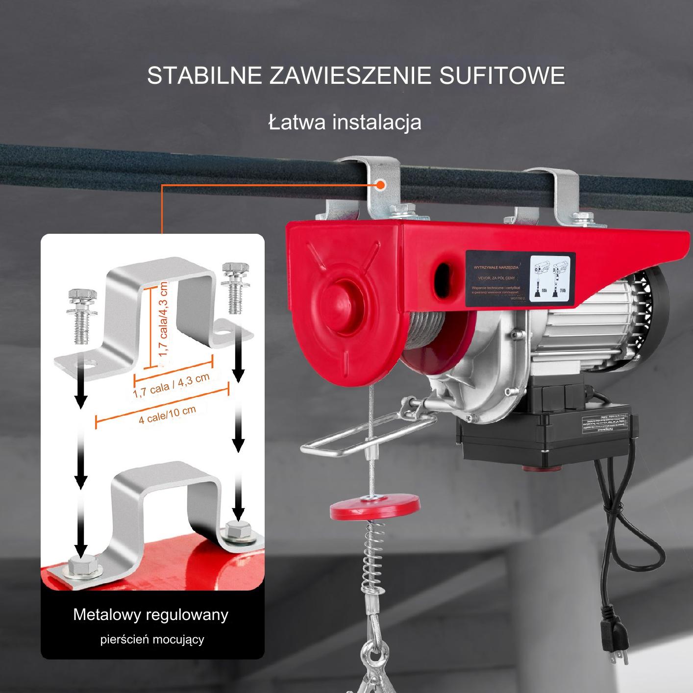 Wciągarka elektryczna 798 kg 1450W 220V pilot zdalny lina stalowa - obrazek 6