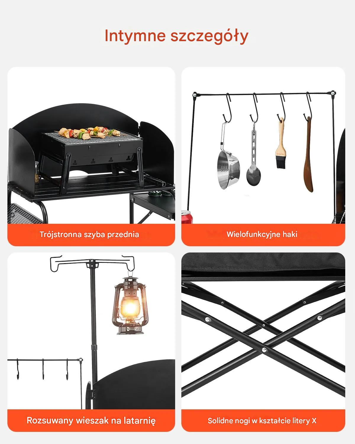 Stół kempingowy kuchenny składany aluminiowy z szafką do BBQ i campingu - obrazek 5