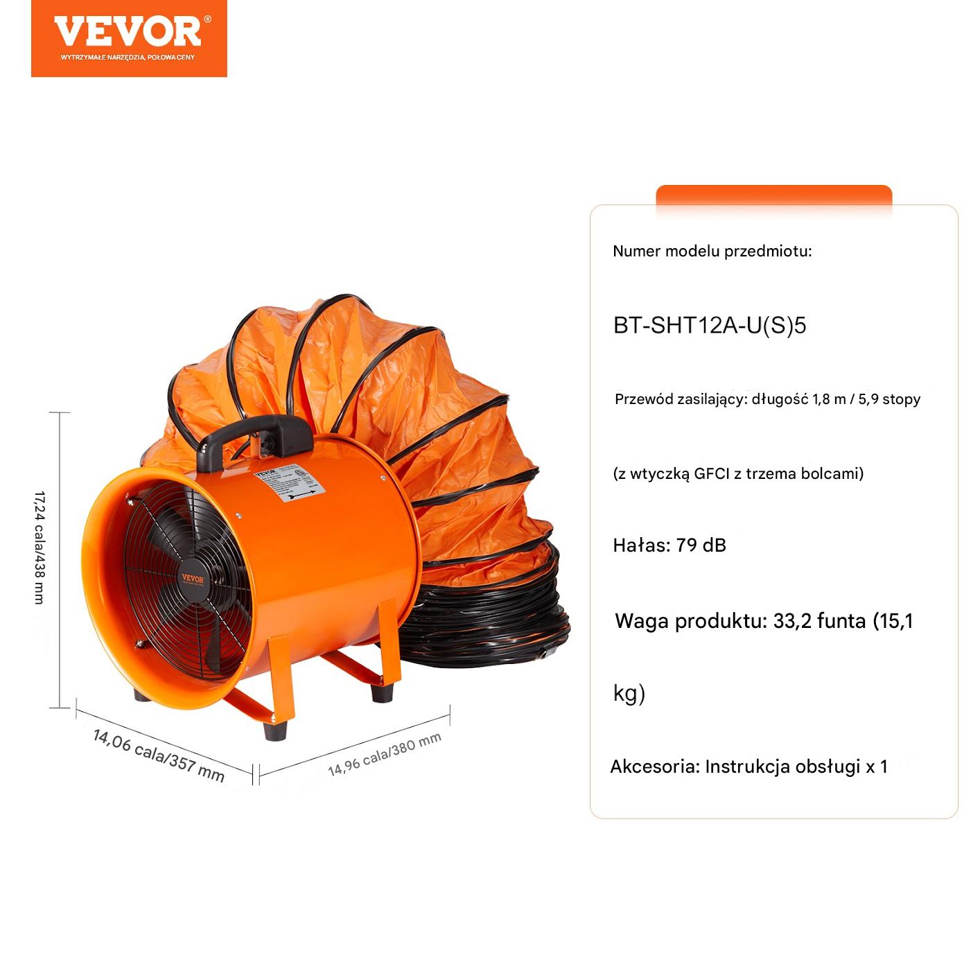 Wentylator budowlany przemysłowy wyciągowy 30 cm wąż 5 m - obrazek 2