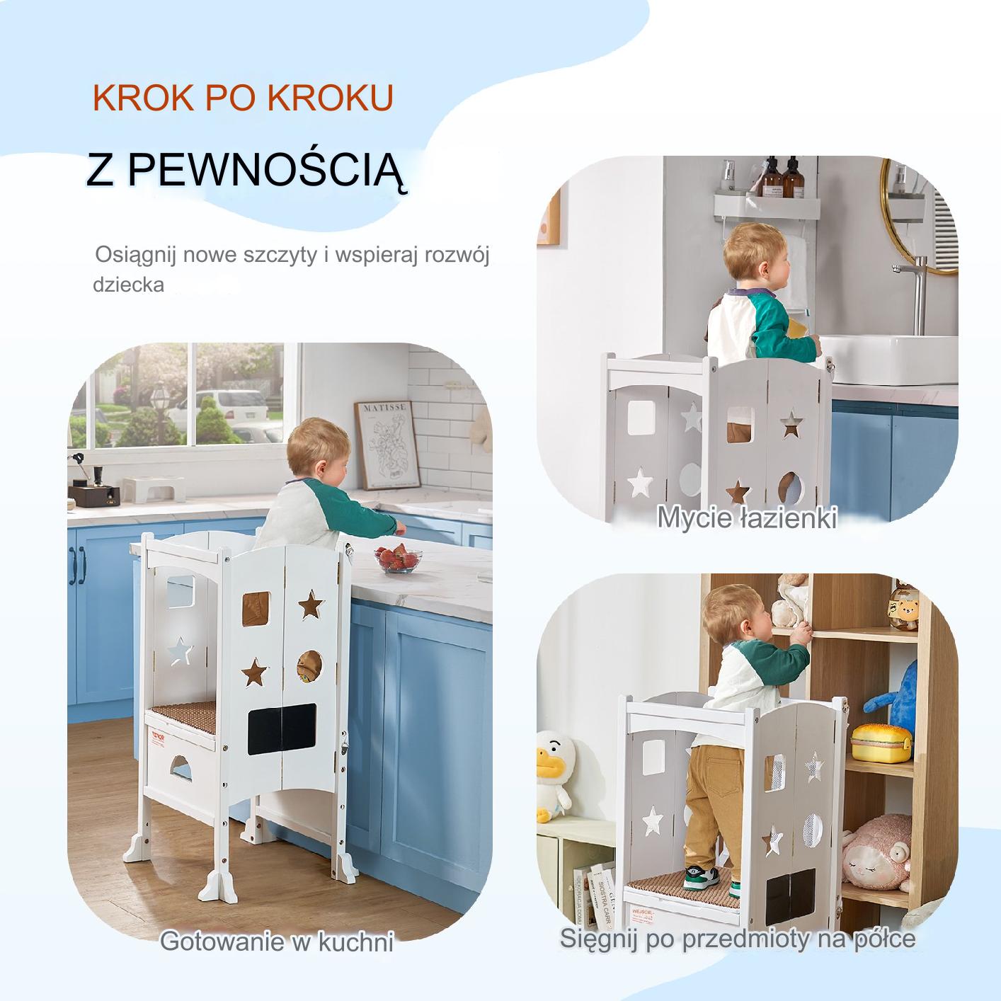 POMOCNIK KUCHENNY PODEST STOŁEK DZIECIĘCY BIAŁY - obrazek 7