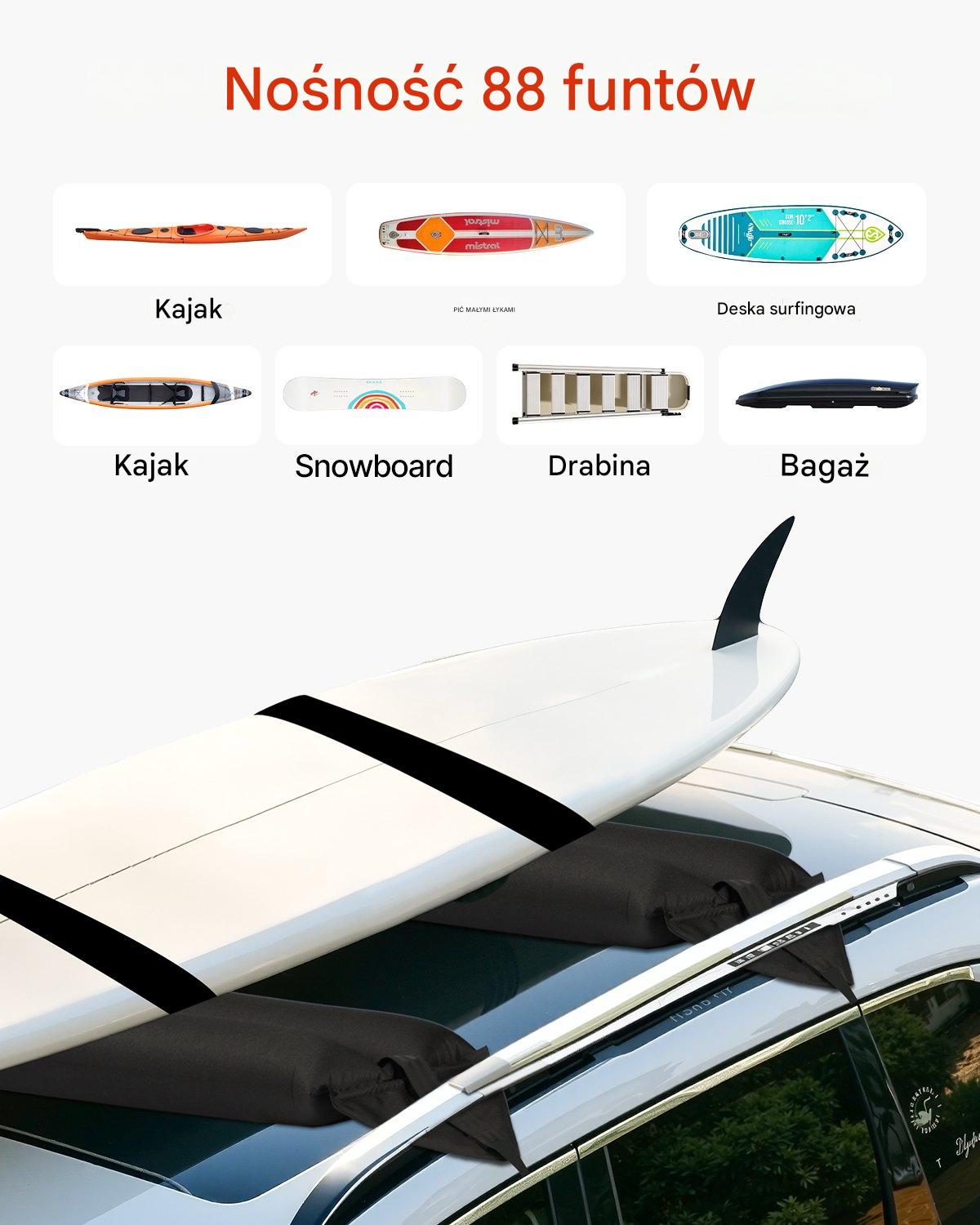 Bagażnik dachowy miękki dmuchany 93cm 40kg z pasami – do kajaka/SUP - obrazek 3