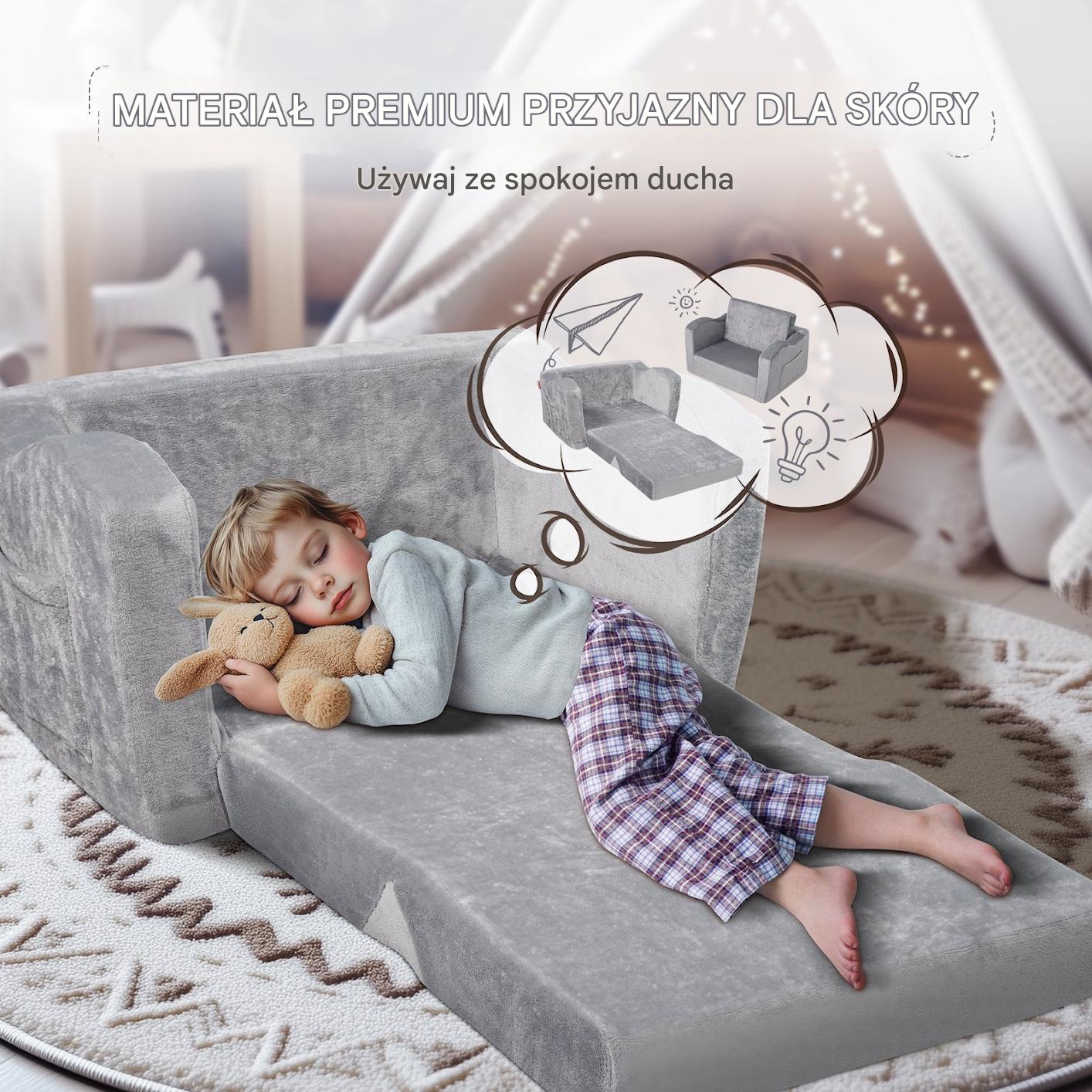 Fotelik dziecięcy składany 2w1 – kanapa sofa dla dzieci szara - obrazek 4