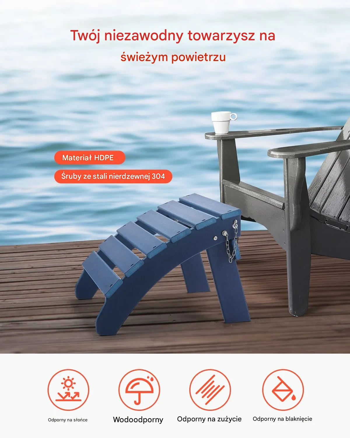 Podnóżek Adirondack Taboret Ogrodowy Składany HDPE 48x48x35cm - obrazek 5