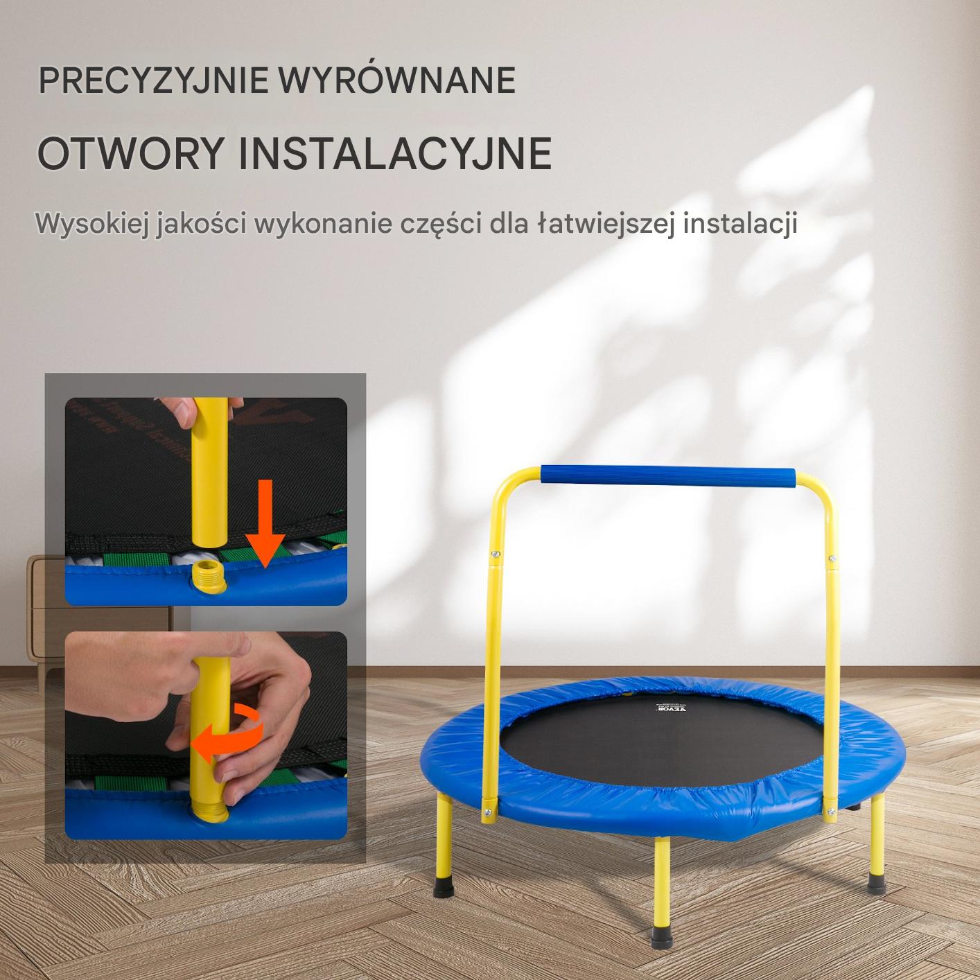Trampolina domowa do ćwiczeń z poręczą dla dorosłych i dzieci 92 cm - obrazek 5